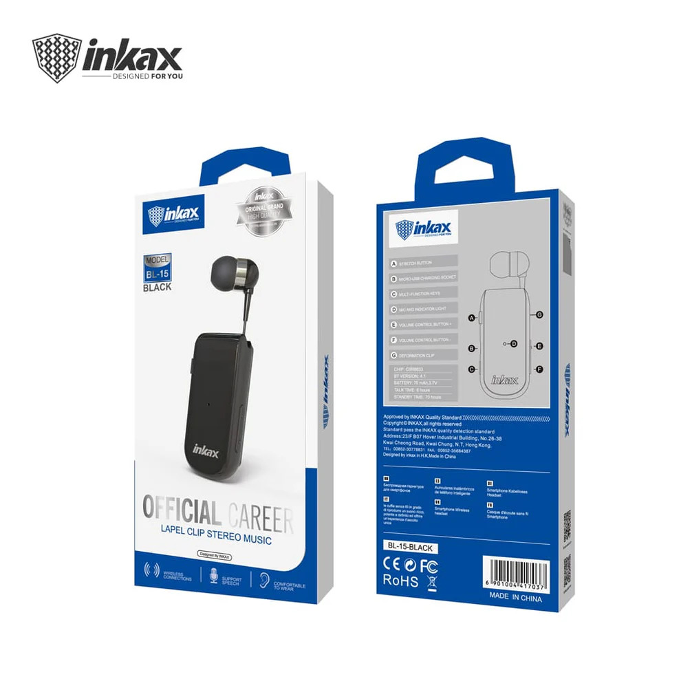 Inkax Retractable Wireless Earphone BL-15